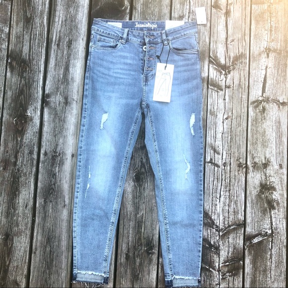 Jeanologie high waisted cropped jeans stretchy size 5 - Picture 3 of 15